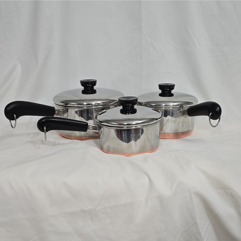 VTG Revere Ware Copper Bottom 6 Pc Stainless Steel Saucepan Set 1, 1.5, 2 QT